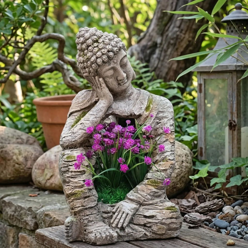 Statue Bouddha extérieur en résine - Paix & Amour