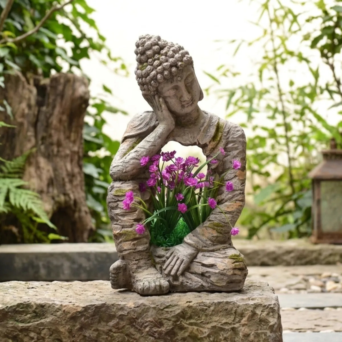 Statue Bouddha extérieur en résine - Paix & Amour