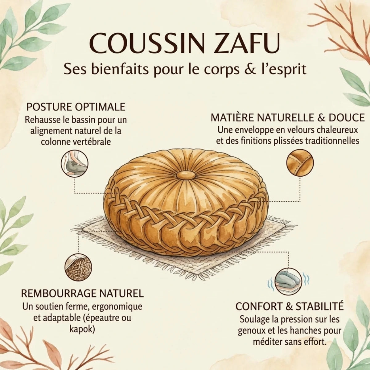 Coussin de méditation Zafu traditionnel
